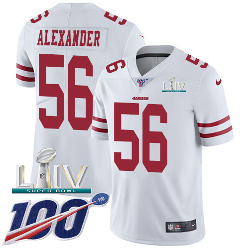 San Francisco 49ers Nike #56 Kwon Alexander White Super Bowl LIV 2020 Youth Stitched NFL 100th Season Vapor Limited Jersey